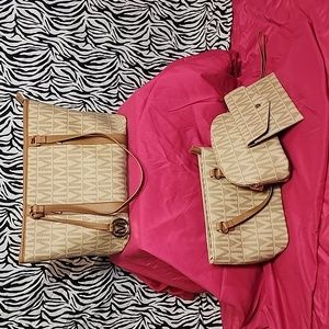 Milan Brand Tote, mini bag, cosmetic bag & wallet wristlet. Excellent like new.